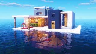 Minecraft Tutorial: How To Make A Modern House on The Water With a Hidden Base "2020 Tutorial"