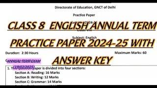 CLASS 8 ENGLISH ANNUAL TERM EXAM (19/02/2024) SAMPLE PAPER WITH ANSWER KEY ‎‎@Learnbydoeclasses  