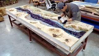 How to Make a Satisfying Ocean Epoxy Resin Table from Large Wood. Amazing Korean Master Carpenter