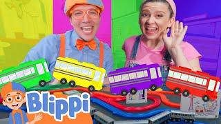 Ms. Rachel and Blippi Play with Rainbow Color Toy Trains | Blippi - Learn Colors and Science