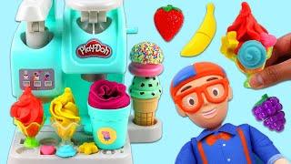 Blippi Pretend Toy Kitchen Cooking with Play Doh Smoothie & Juice Machine Playset!