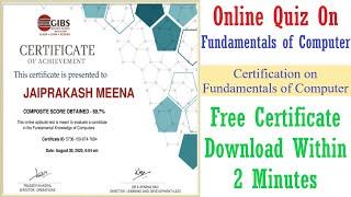 Free Quiz Certificate || Online Quiz On "Fundamentals of Computer" || Free Certification Course