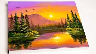 Sunset lake painting / Landscape Painting / Acrylic Painting Tutorial