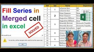 how to auto fill Number series in merged cells | Serial number formula in merged cells in Excel