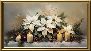 Vintage Christmas Poinssettias Arrangement Painting | Gold Frame TV Art | Art Screensaver for TV