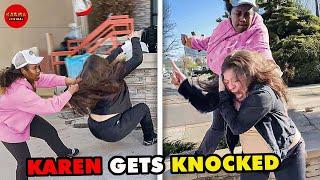 Racist Karen Gets KNOCKED OUT COLD! Instant Karma!