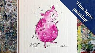 Happy Pig Painting Time Lapse - Glücksschweinchen im Zeitraffer