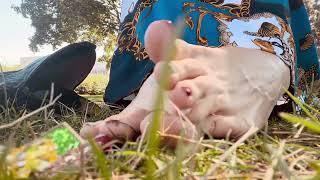 ASMR resting feet and boots in grass