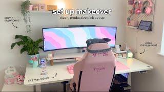the DREAM setup makeover + tour • ultrawide monitor, standing desk ️ pink, productive vibes 