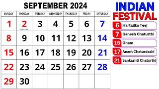 Calendar September 2024 | September Calendar 2024 with Holidays | September 2024 Calendar | Calendar