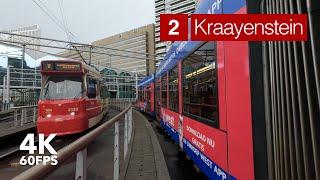 Rainy ride back to the depot  |  HTM Line 2K |  The Hague | 4K Tram Cabview | Siemens Avenio