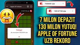 130 MILON SO'M YUTUQ!! UZB REKORD APPLE OF FORTUNE DAXSHAT YUTUQLI STROTEGIYA  #vertualbola