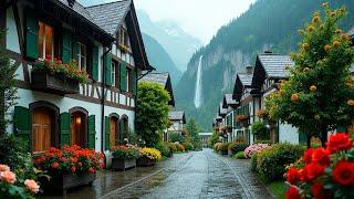 Rainy 4k walk in the most beautiful Swiss village - Lauterbrunnen, Switzerland  Fairytale village