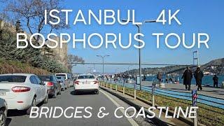 Istanbul 4K Drive Along the Bosphorus Coast Crossing Over the Bosphorus Bridges Sightseeing