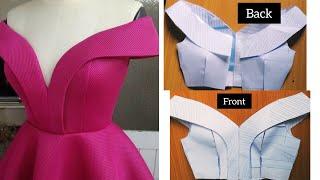 how to cut and sew a deep V- neck, shoulder princess seam, off shoulder Cape dress.