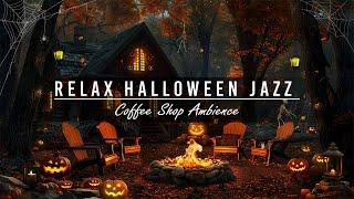 Cozy Autumn Haunted House Halloween Ambience with Relaxing Jazz Music & Crackling Fire for Sleep