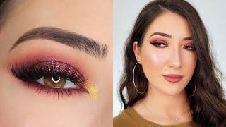 SPARKLY CRANBERRY & GOLD SMOKEY EYE MAKEUP TUTORIAL