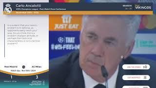 DEFEAT ! Real Madrid 1 - 3 AC Milan - English Dub UEFA Champions League Post-Match Press Conference