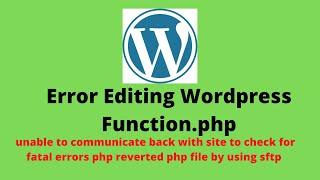 WordPress Site Error While Editing Functions.php