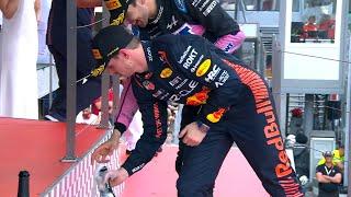 Max Verstappen Helps Ocon After Slipping on Podium