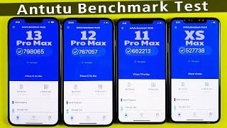iPhone 13 PRO MAX vs 12 PRO MAX vs 11 PRO MAX vs XS MAX Benchmark Test / ANTUTU Score Test