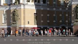 ST. PETERSBURG, RUSSIA: Close shot of the Arch of General staff building and tourists in the summer