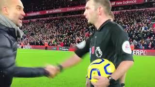 Pep Guardiola vs Michael Oliver after Liv 3-1 MC