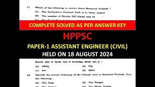 HPPSC ASSISTANT ENGINEER (CIVIL) SOLVED PAPER HELD ON 18 AUGUST 2024