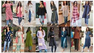 stylish kurti design with jeans || simple kurta design for girls 2024 | latest kurti pant 2024