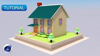 C4D TUTORIAL | Low Poly Simple Cute House (Beginner)
