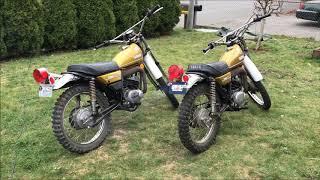 The Twins, two 1974 Yamaha DT100 Vintage Enduro motorcycles