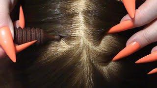 ASMR Scalp Check with Long Nails (Scalp Massage, Scalp Scratching, Close Up, Wooden Tools)