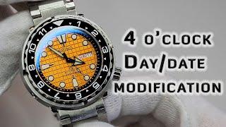 AddiesDive Tuna MOD - NH36 day/date modification for 4 o'clock crown | Tutorial