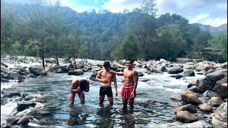 Bath in the water spring with bro