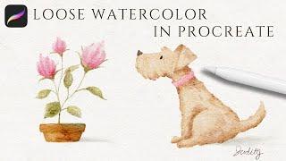 How to Paint a Watercolor Flower Pot and Dog in Procreate  | Loose Watercolor Tutorial for Procreate