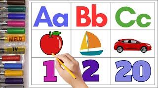 Learn ABCD with Images and Numbers from 1 to 20| A for Apple, Counting numbers.