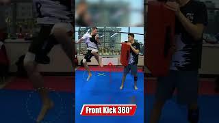  Super front kick 360°. Ещё один не стандартный вариант выполнения ударного действия ногой !