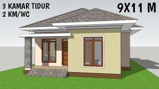 Desain Rumah 9x11 Meter 3 Kamar Tidur 2 Kamar Mandi