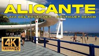 Alicante Postiguet Beach and Promenade Walking Tour (Alacant, Valencia, Spain) [4K UHD Ultra HD]