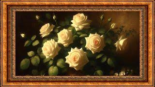 White Roses Painting | TV Art Screensaver | 2 Hours Vintage Framed Painting | TV Wallpaper | 4K