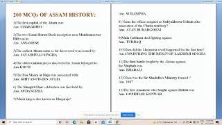 200 MOST REPEATED QUESTIONS OF ASSAM HISTORY FOR APSC A.E./J.E./Prelims/Assam Exams