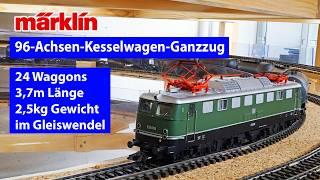 My model railroad dream layout: E50 with 96-axle tank car train in spiral track (English subtitles)