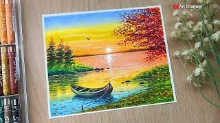 How to make Sunset Scenery with Oil Pastels for all artists | Step-by-Step Tutorial