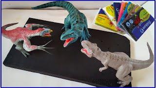 GIGANOTOSAURUS VS T-REX AND THERIZINOSAURUS with CLAY/PLASTILINA. Batalla final