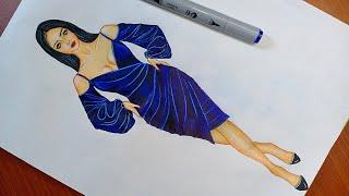 How to draw Velvet | illustrate Velvet Dress | fashion illustration