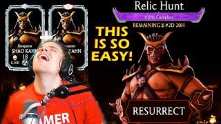 MK Mobile. Beating Relic Hunt on My Beginner Account. It Was Easy! Free Shao Kahn Fusion!