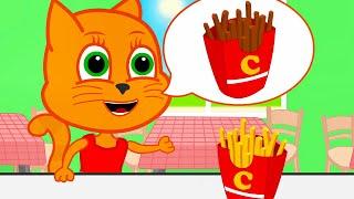 Cats Family in English - Lots of Fast Food Cartoon for Kids