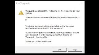 Vanguard has blocked the following file from loading on your system - Riot Vanguard error fixed