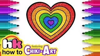Glitter Rainbow Hearts | How to Draw Heart | Valentines Cute Drawings | Chiki Art | Hooplakidz HowTo