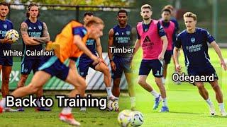 White & Odegaard Back Bukayo Saka, Timber, Calafiori, Zinchenko returns to arsenal training ground